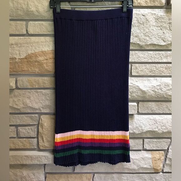 ModCloth Spirited Spectrum Navy Knit Skirt With Rainbow Stripes Pride Office XS - Picture 6 of 9